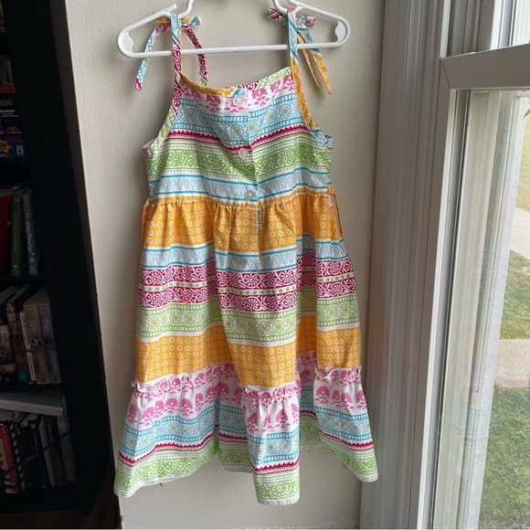 BLUEBERI BOULEVARD MULTICOLORED PATTERNED TIERED BOW DRESS SUMMER SIZE 6 - Picture 2 of 8